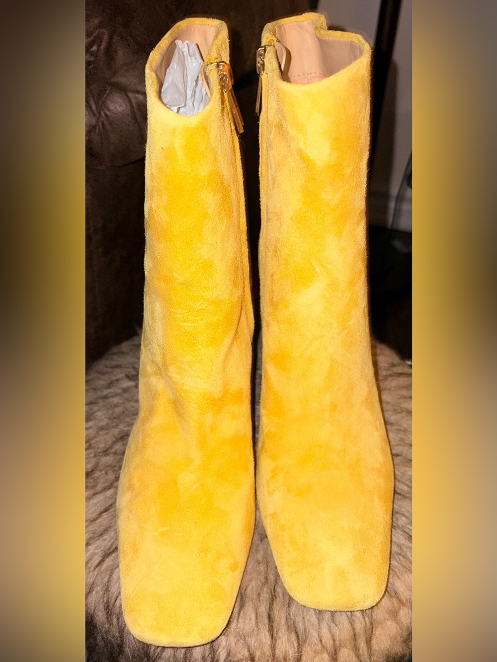 Sam Edelman Codie Yellow Suede Block Heel Boots Size 10 – Never Worn